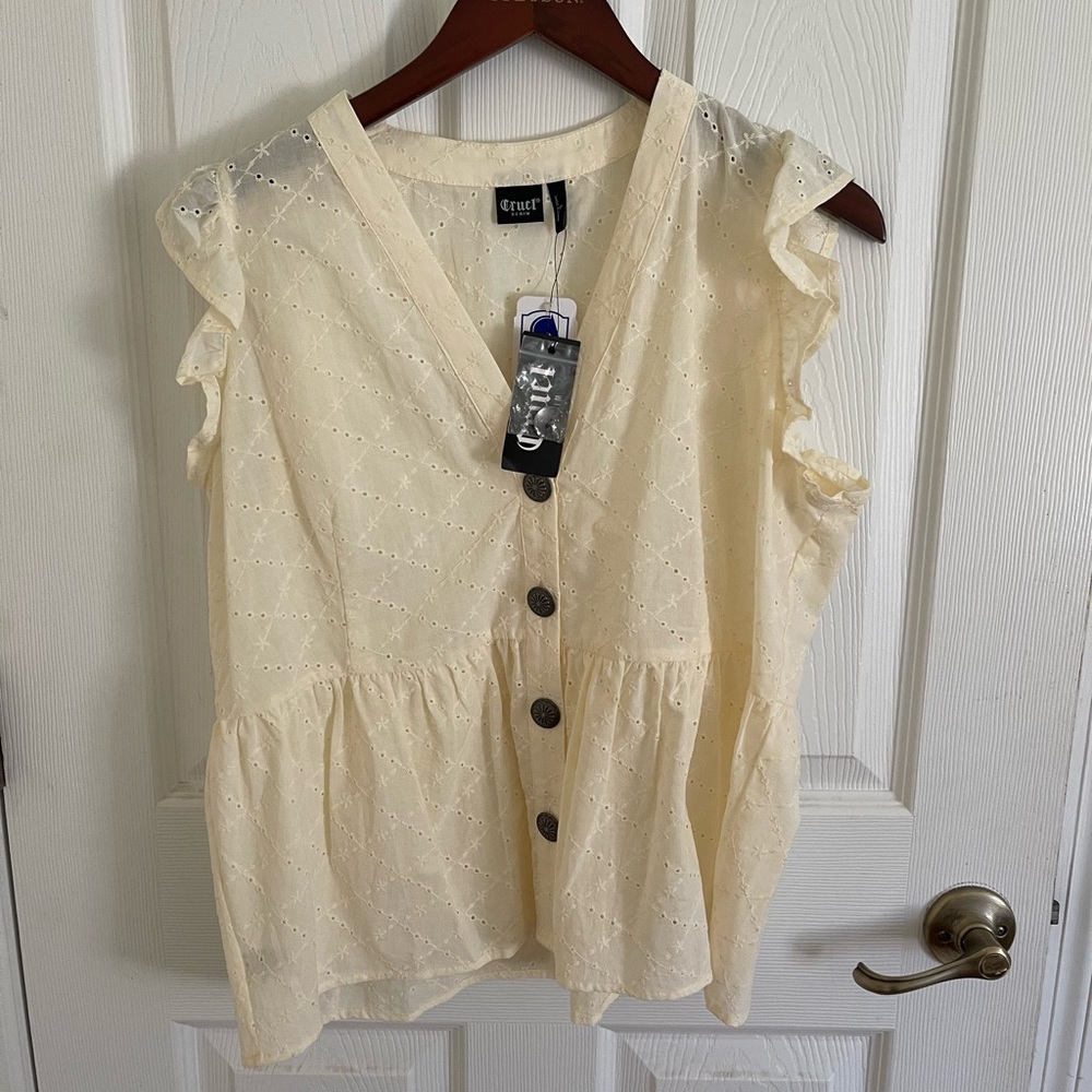 Western Summer Cream Blouse L NWT